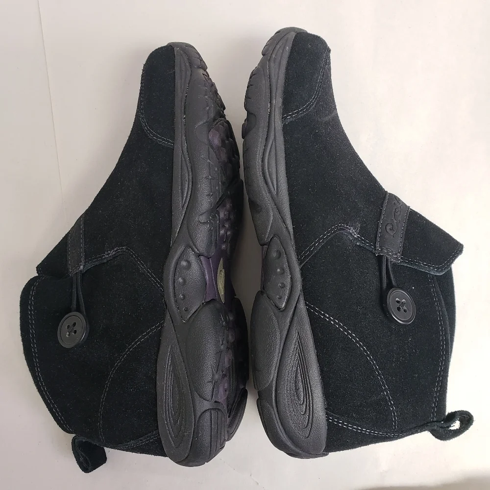 Easy Spirit Explore 24 Black Leather Suede Walking Booties 8 EUC